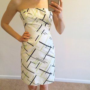 The Limited Vintage Geometric Print 60s Fitted Work / Cocktail Strapless Dress